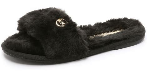 michael kors women slippers|michael kors black fuzzy slipper.